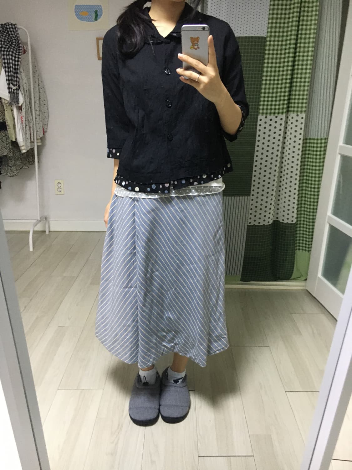 블루 스트라이프 미디 스커트 상품이미지6