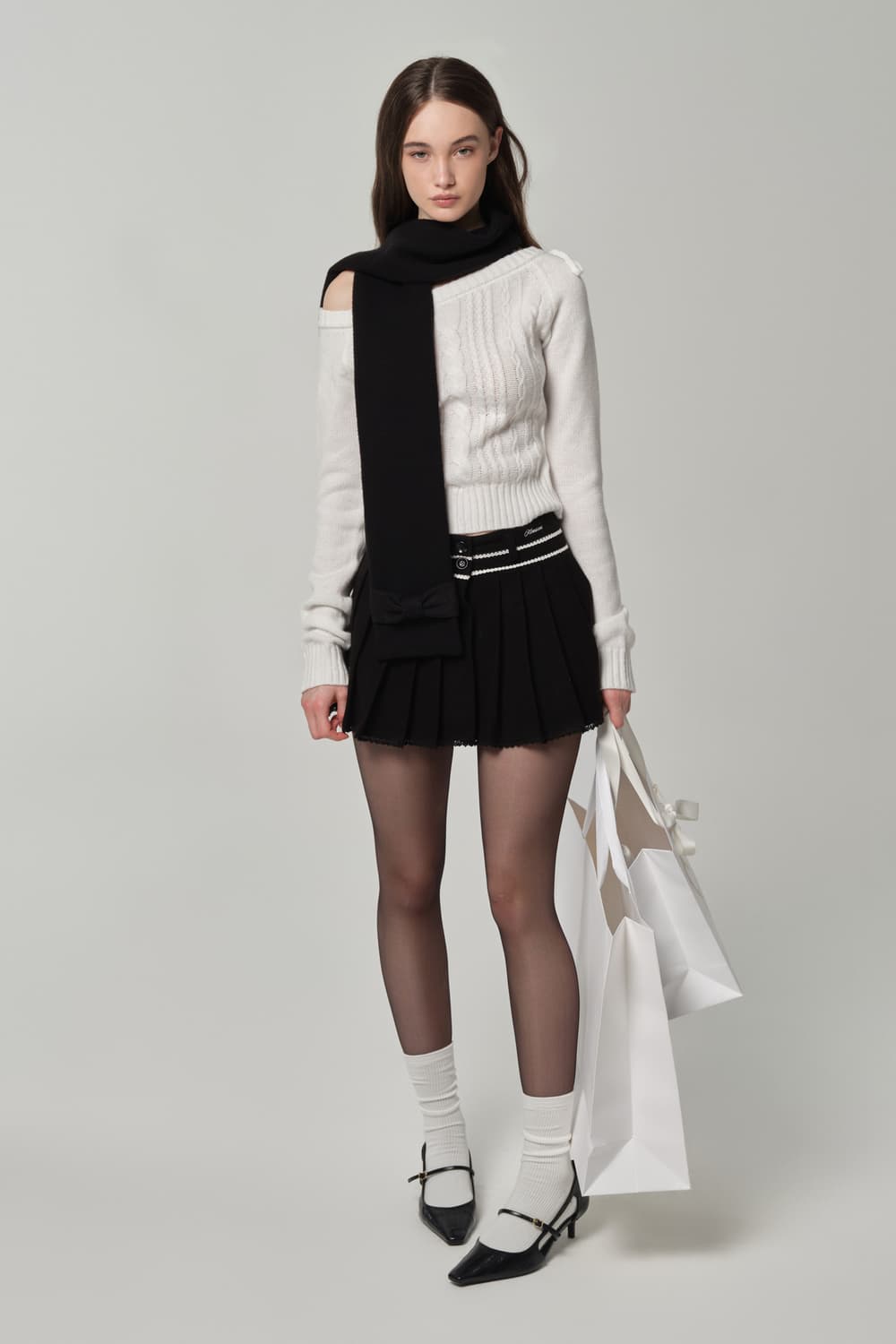 클리시어 베이비 리본 머플러/블랙/새상품 택O/무료배송 상품이미지1