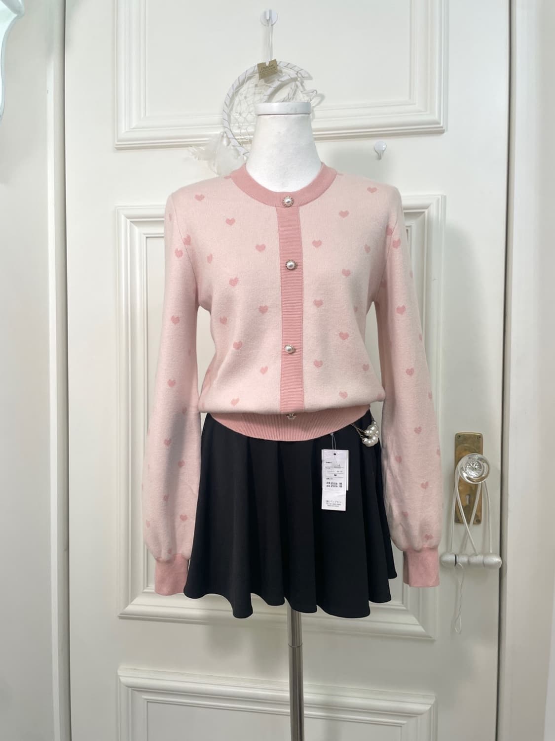 pink heart pattern line knit top(size-F) 상품이미지1