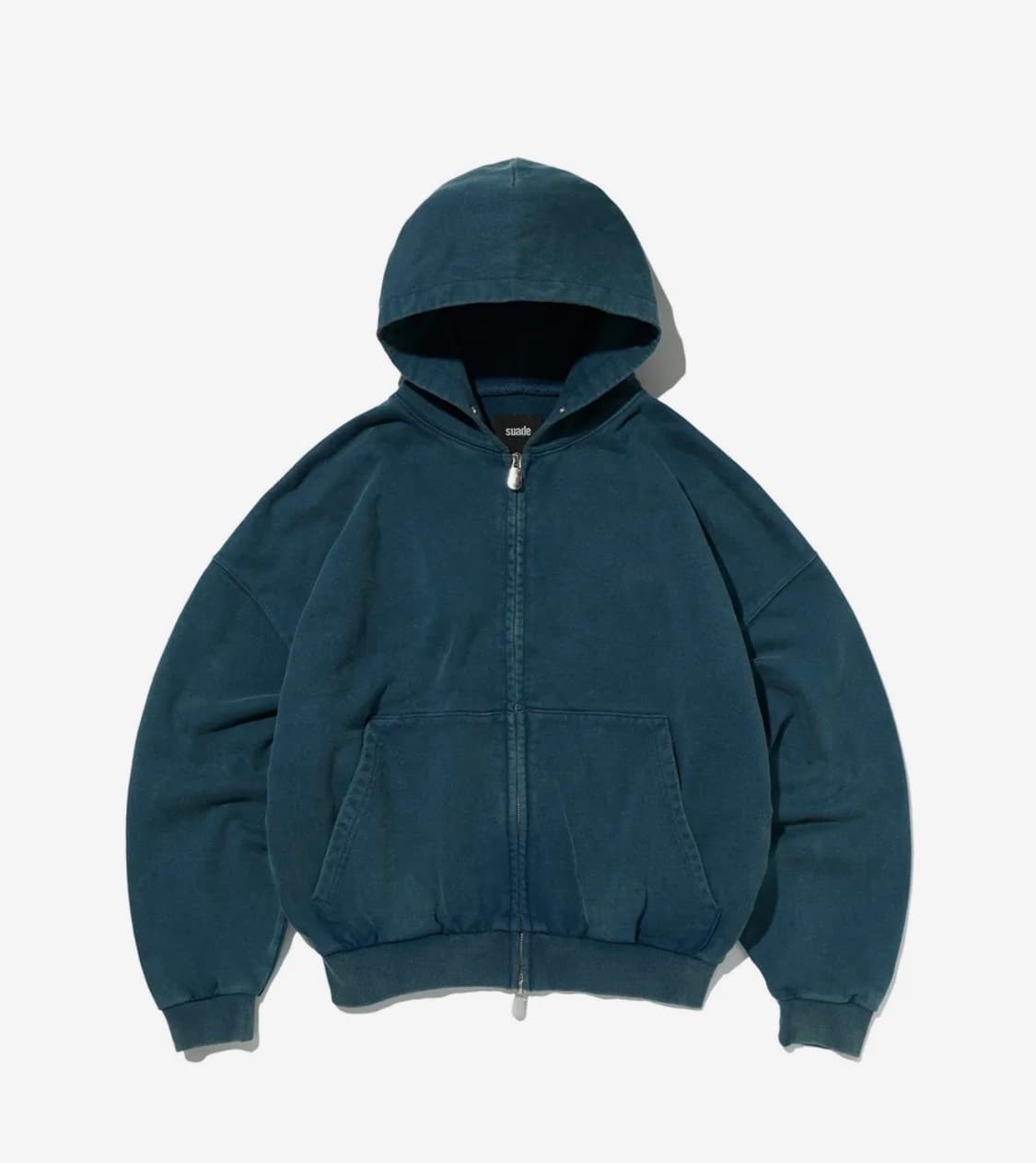 스웨이드 크롭 워시드 후드집업 딥그린 상품이미지1