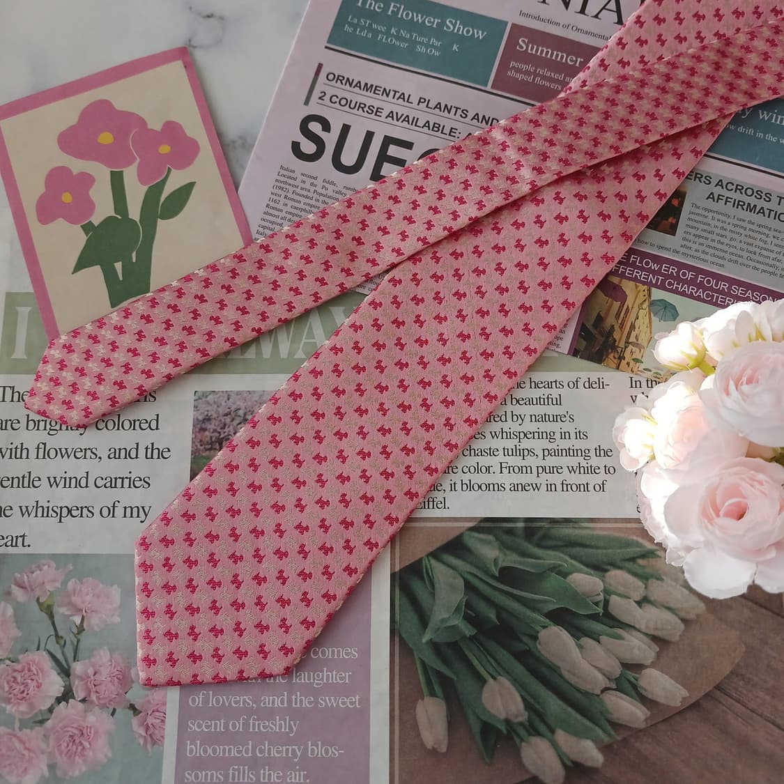 메트로시티 실크 핑크 강아지 패턴 넥타이 8.2cm A+등급 A19067 상품이미지3