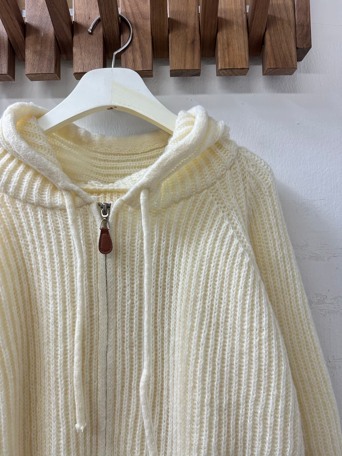일본빈티지 크림 리브드 니트 후드 집업  상품이미지2