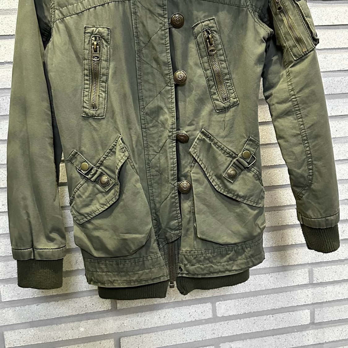 JPN VINTAGE 후드 밀리터리 자켓 쉐르파 안감 4포켓 디테일 카키 상품이미지5