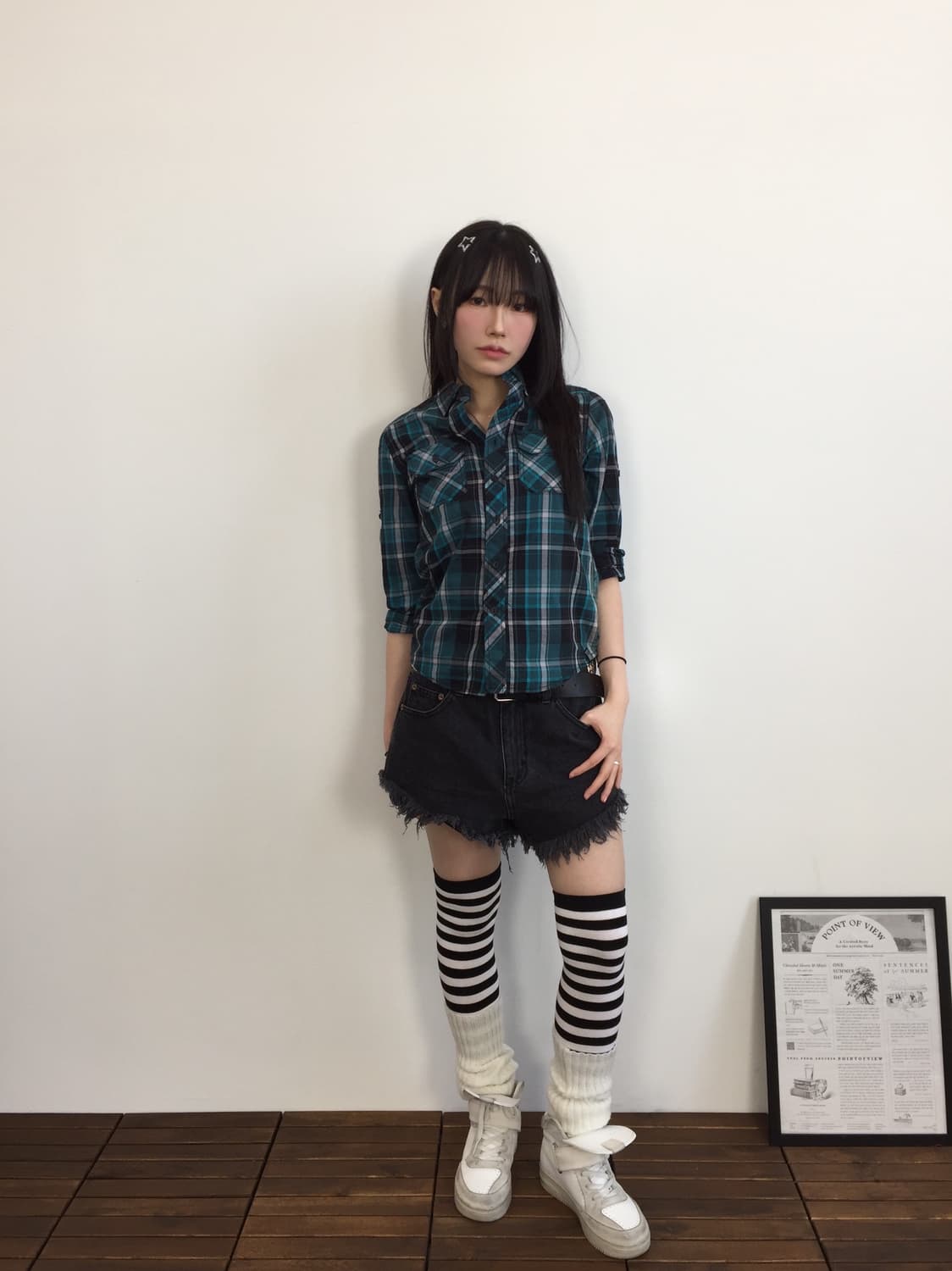 Vintage Mint & Black Plaid Check Shirt 상품이미지1