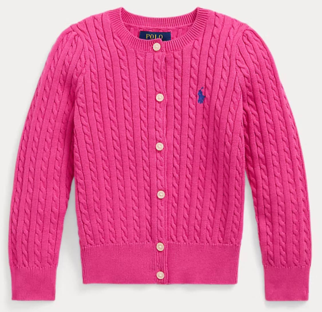 폴로 랄프로렌 걸즈 케이블 꽈배기 가디건 핑크 상품이미지1