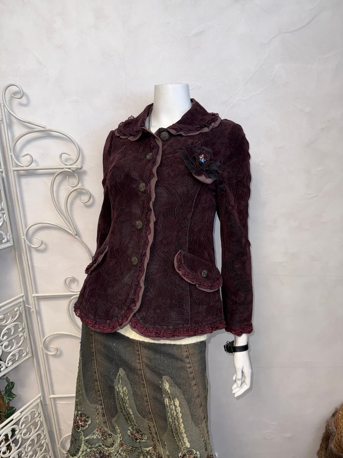 Violet suede oriental floral lace jacket 상품이미지6