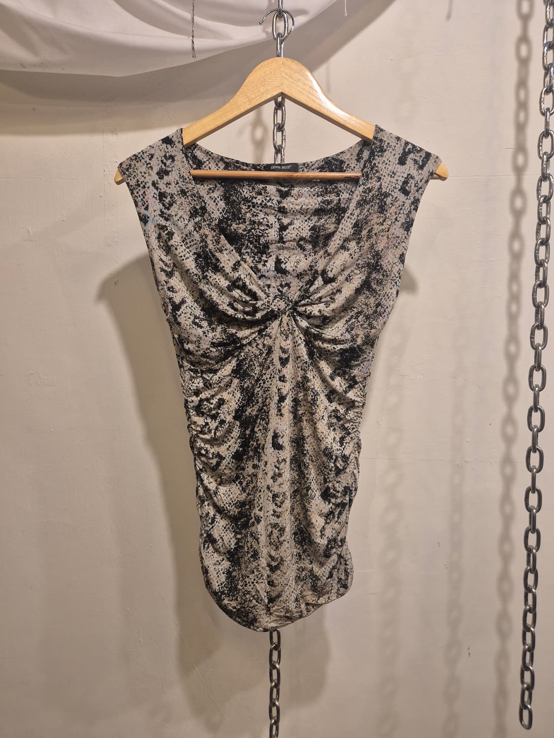 파이톤 패턴 셔링 블랙 베이지 슬리브리스 갸루 y2k 펑크 상품이미지2