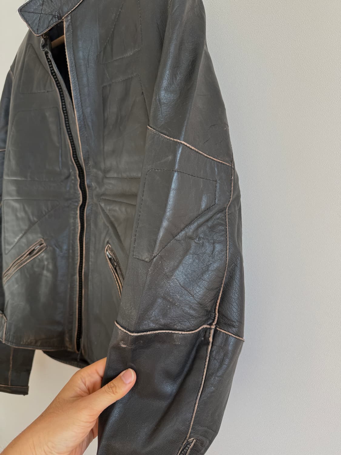 Top skin 레이싱 레더 자켓 상품이미지3