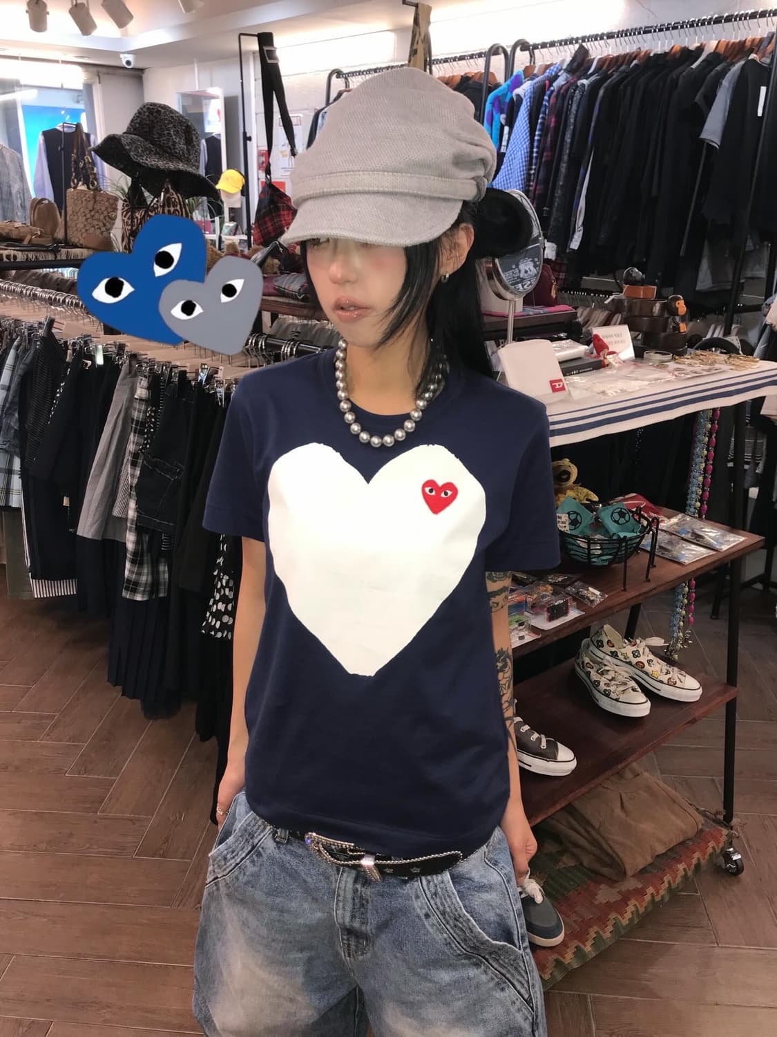  ♥꼼데가르송 레드하트 프린팅 티셔츠 ♥  상품이미지1