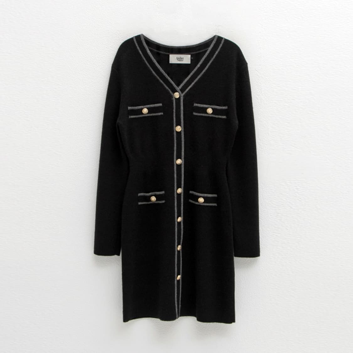 아틀리에나인(Atelier Nain) 클래식 배색라인 V넥 니트원피스 5 상품이미지1