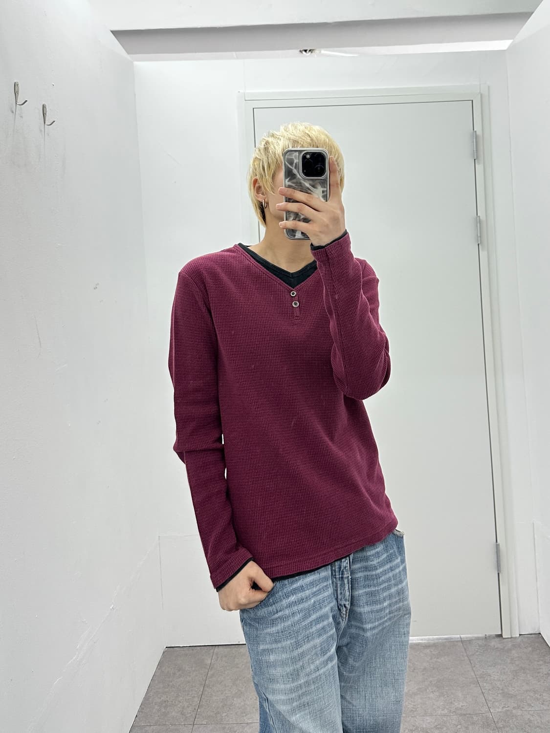 JPN fake layered knit sleeve top 상품이미지1