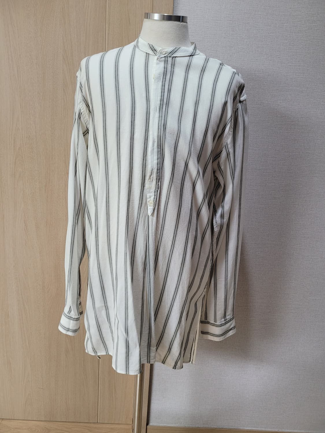 자라 ZARA 남자 스트라이프 헨리넥 풀오버 셔츠 110 화이트 상품이미지1