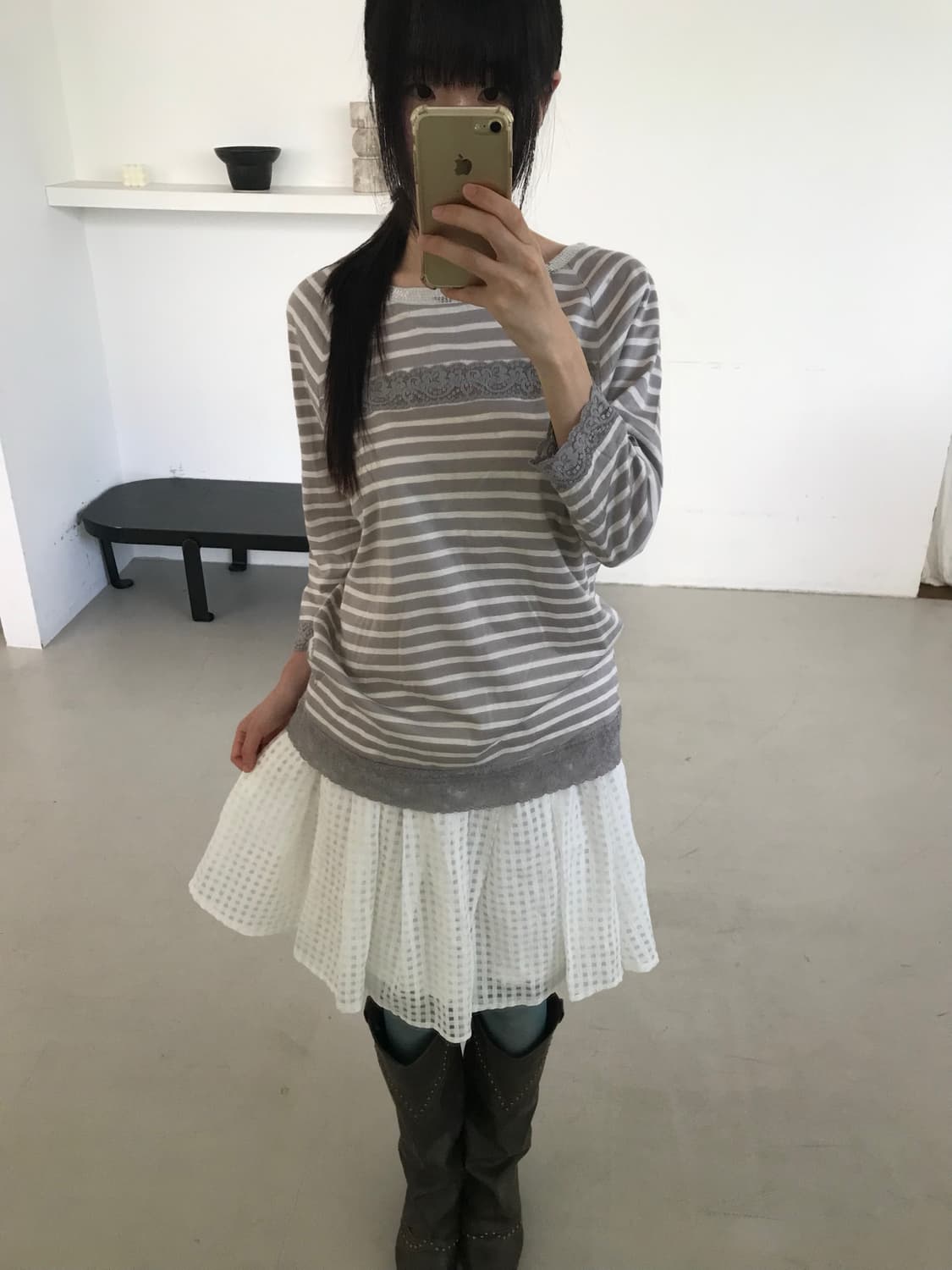 vintage stripe pattern lace top 상품이미지3