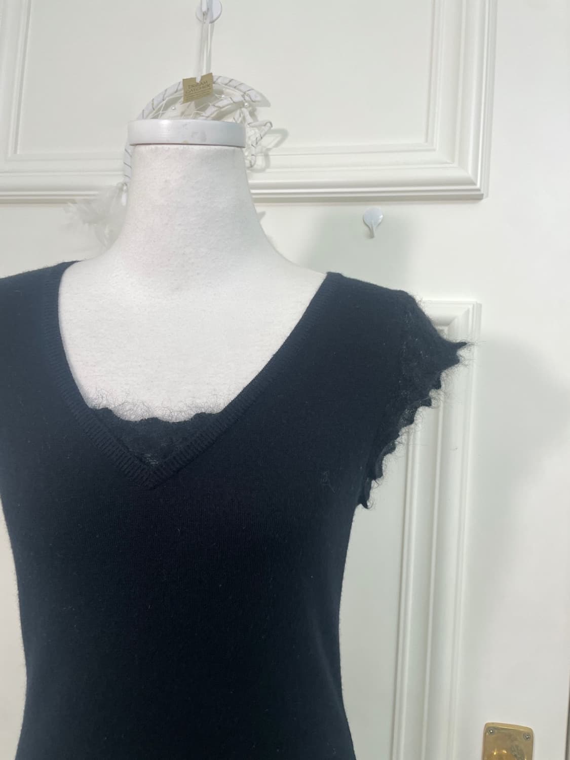 black crochet point angora slim knit top 상품이미지6