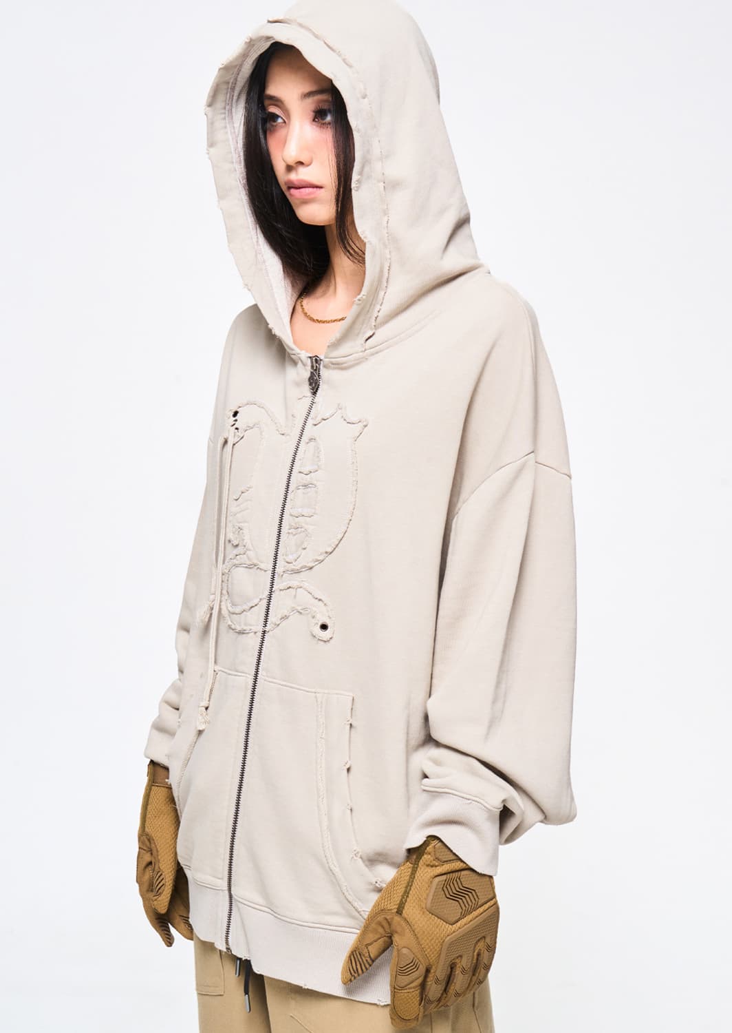 BACK TIE DETAIL ZIP-UP BEIGE 상품이미지1