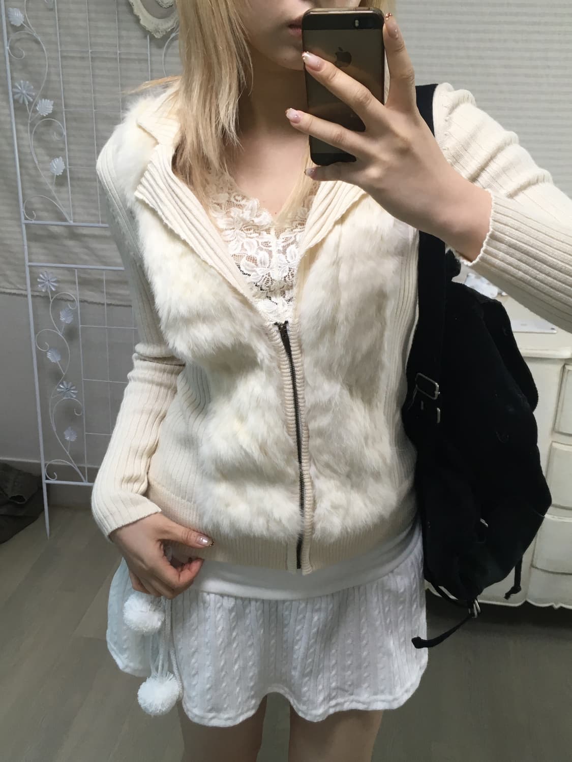 jpn vintage ivory fur knit zip-up 상품이미지4