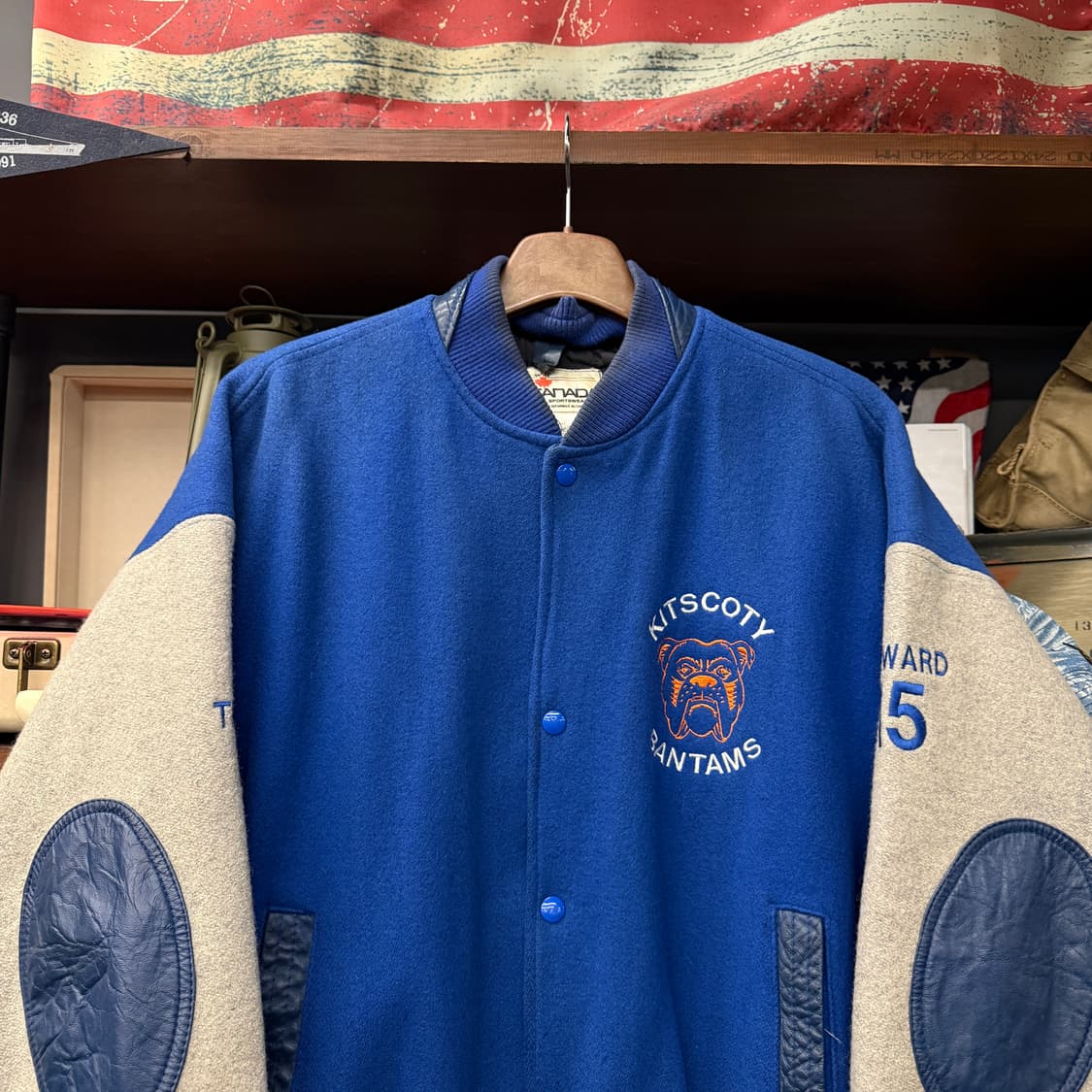 80~90s 캐나다 스포츠웨어 레더 트림 울바시티 자켓 N853   상품이미지3