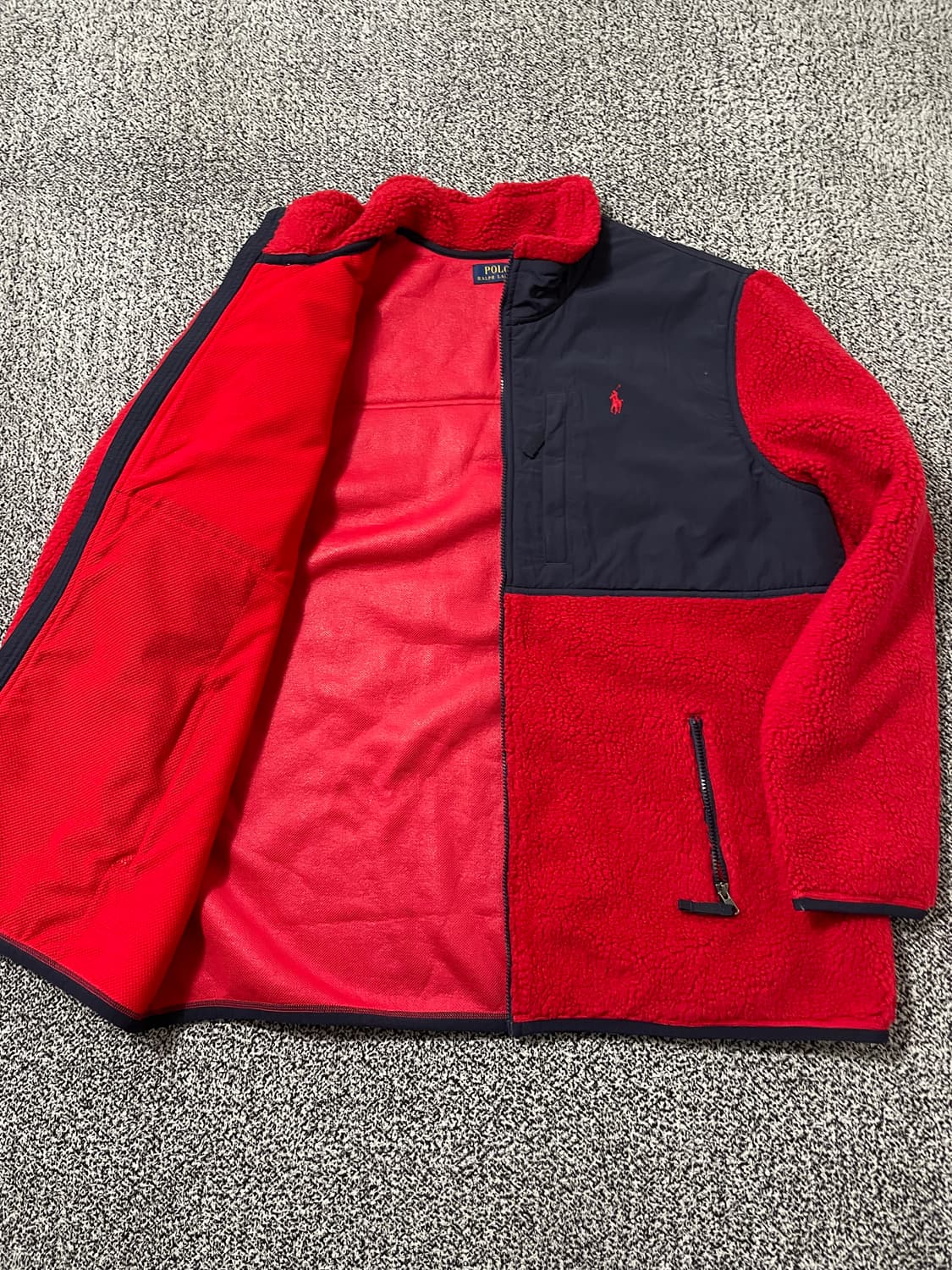빈티지9. 폴로랄프로렌 하이브리드 플리스 자켓 셰르파 레드 네이비 배색 상품이미지3