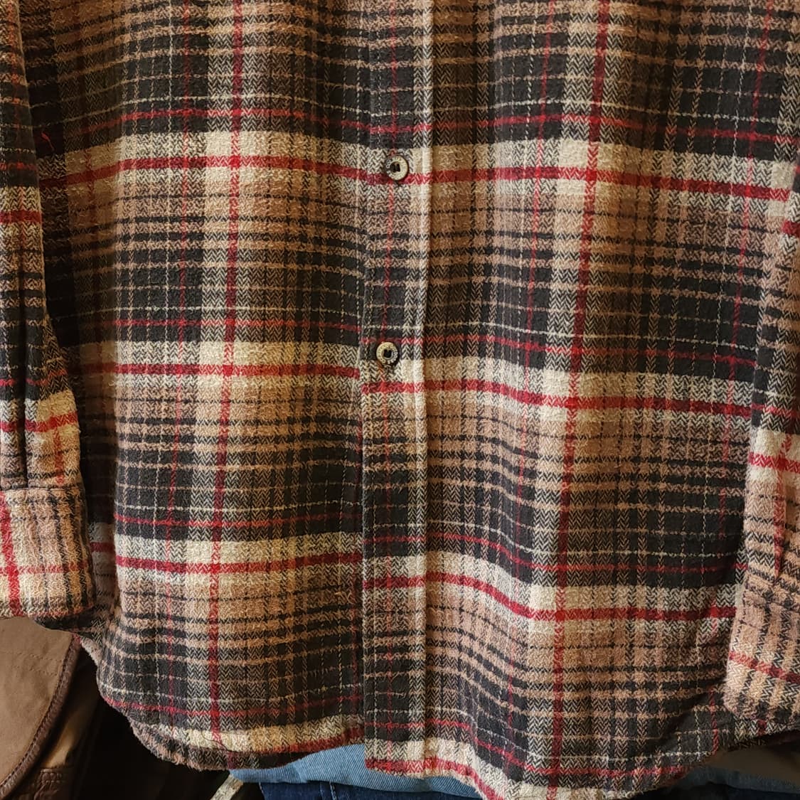 90s 아메리칸 빈티지 체크셔츠 헤비 플란넬 워크셔츠 브라운 L 상품이미지8