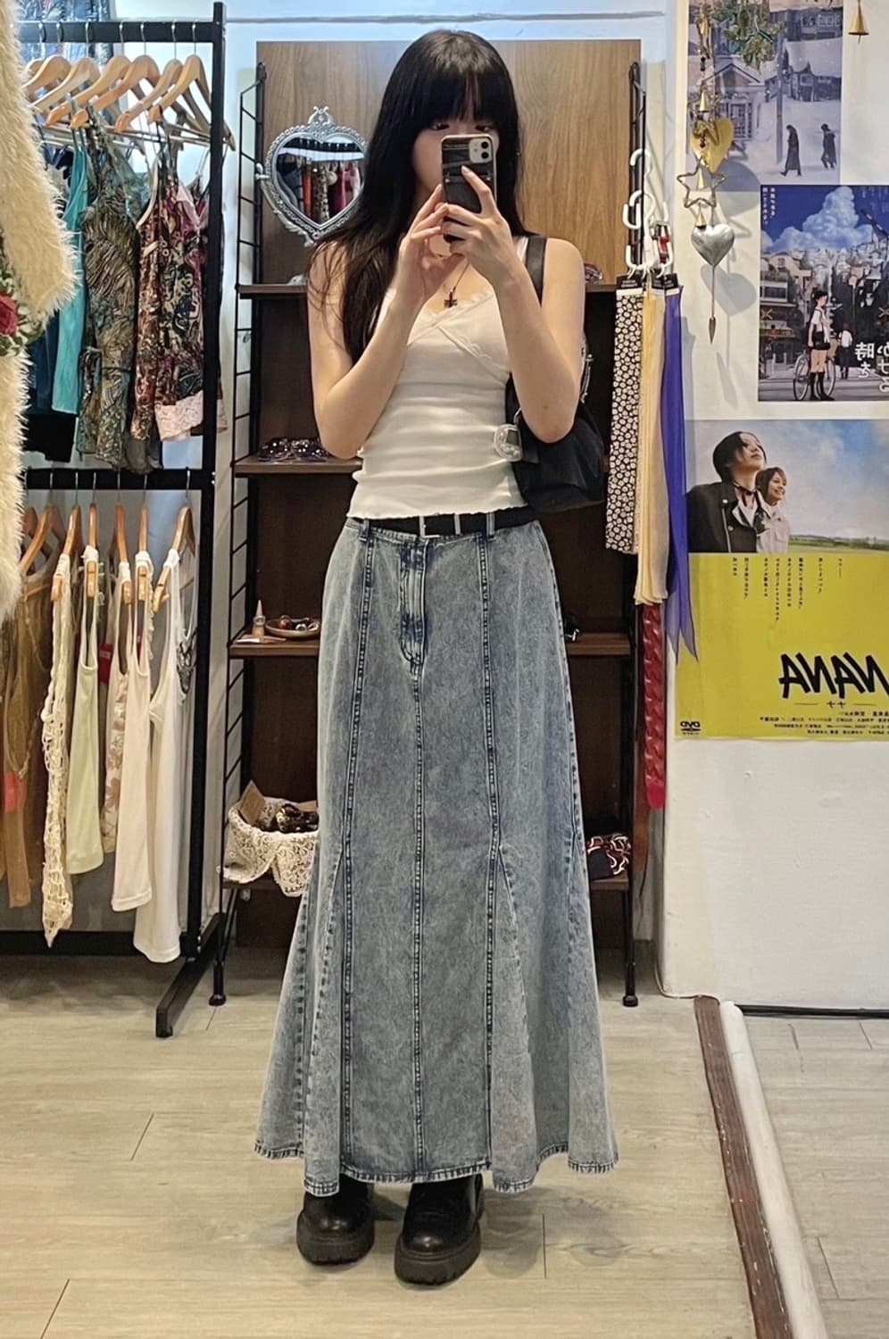 빈티지 데님 맥시 롱스커트 상품이미지1