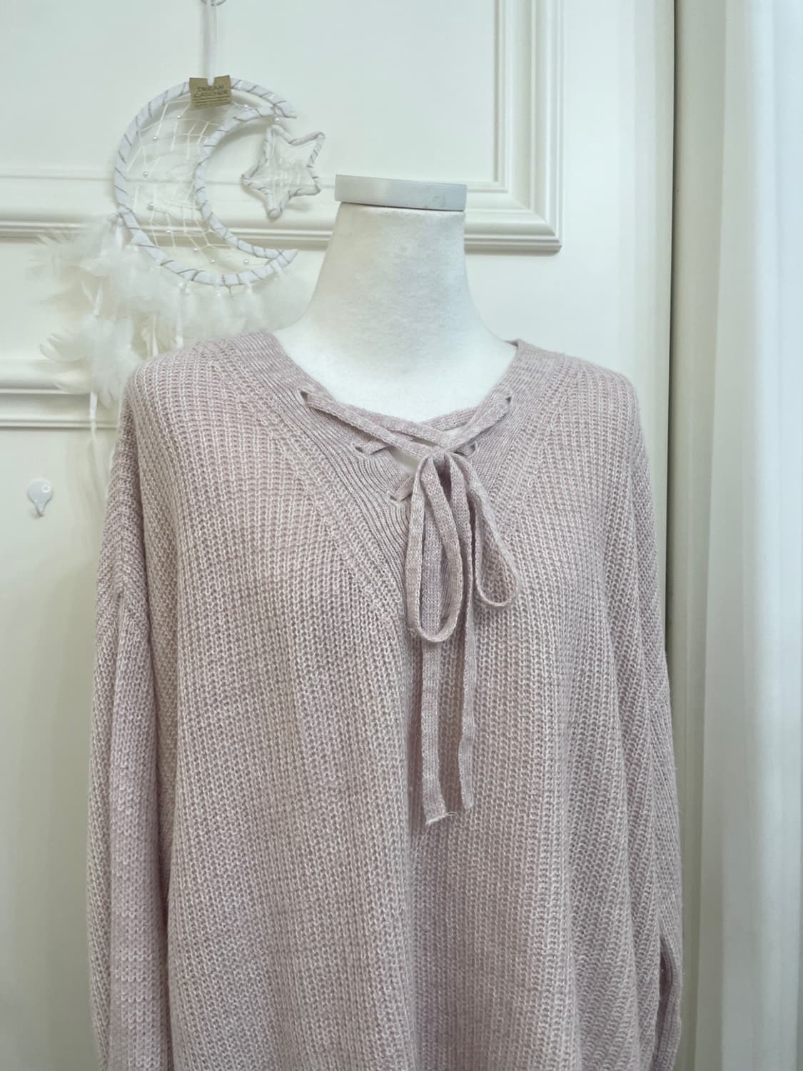 lavender pink lace-up point loose knit t 상품이미지5