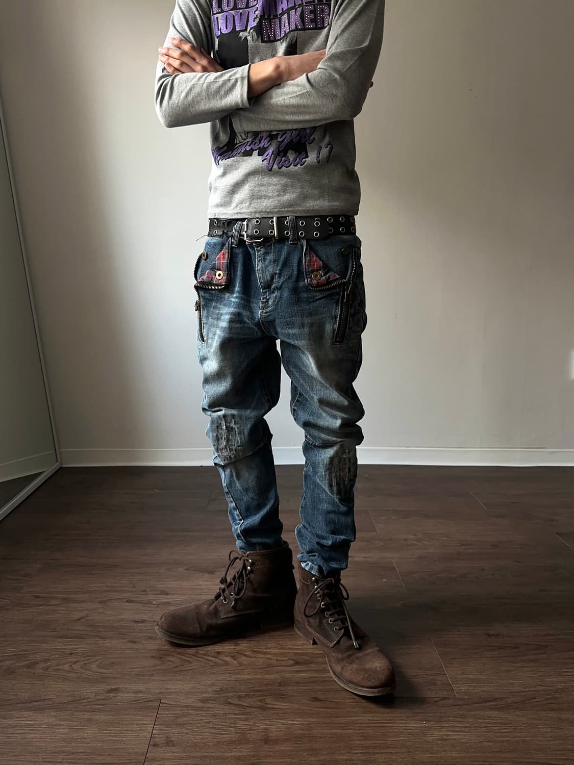 ILDT 체크 & 스크래치 바이커 진 상품이미지4