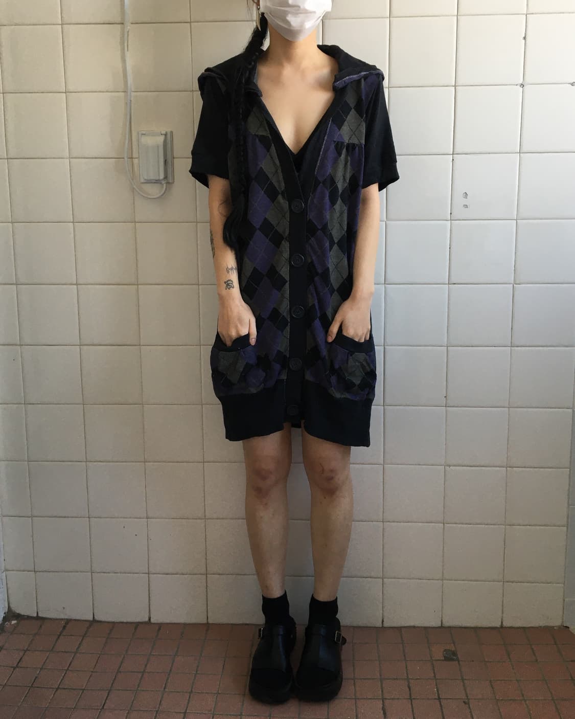 Argyle pattern hood cardigan 상품이미지1