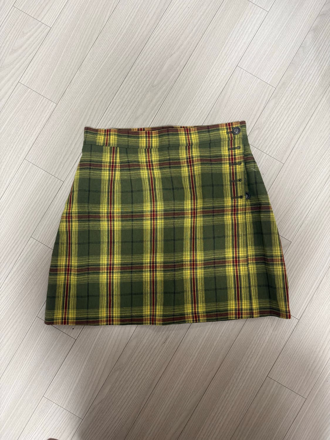 미스치프 체크 랩 버튼 스커트 치마 (옐로우 그린) 상품이미지5