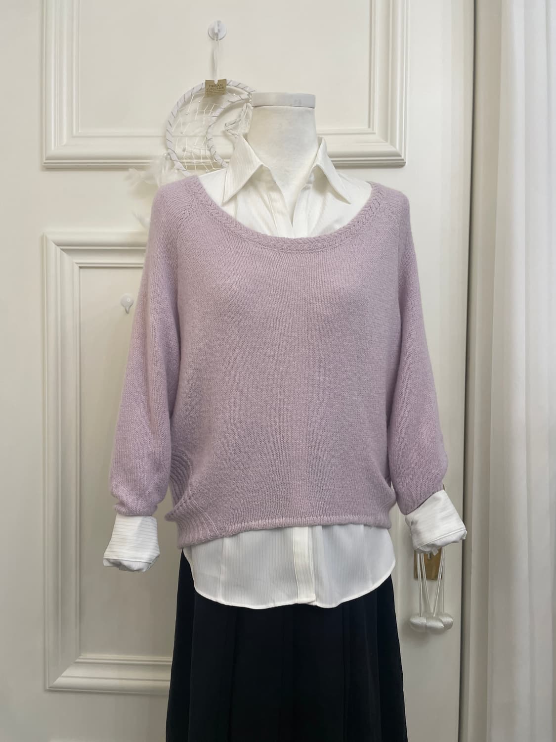 lavender alpaca loose sweater&white shir 상품이미지5