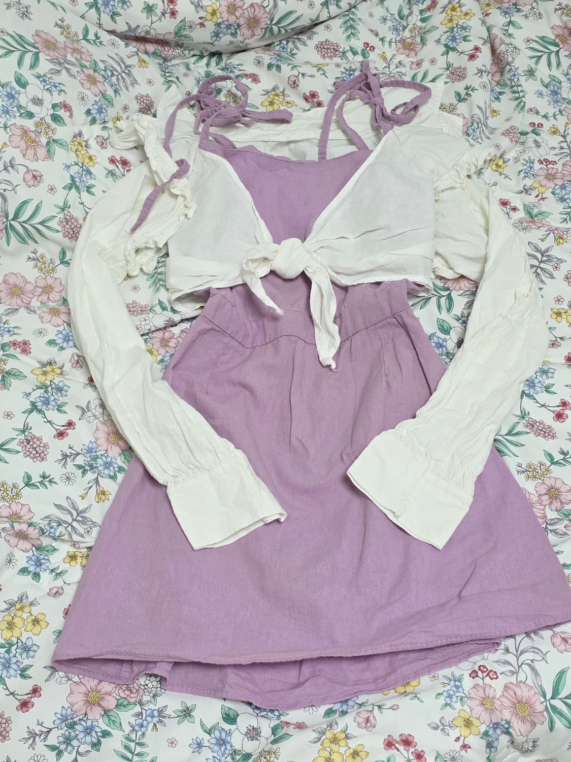 빈티지)레이어드 퍼플 볼레로 빅리본 히메갸루 모리걸 여름휴양지원피스 상품이미지1