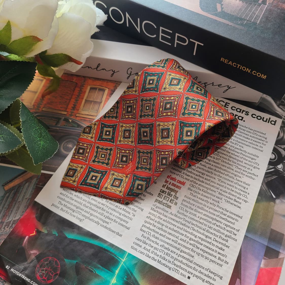 니나리치 실크 오렌지 기하 패턴 넥타이 8.9cm A+~A등급 E709 상품이미지3