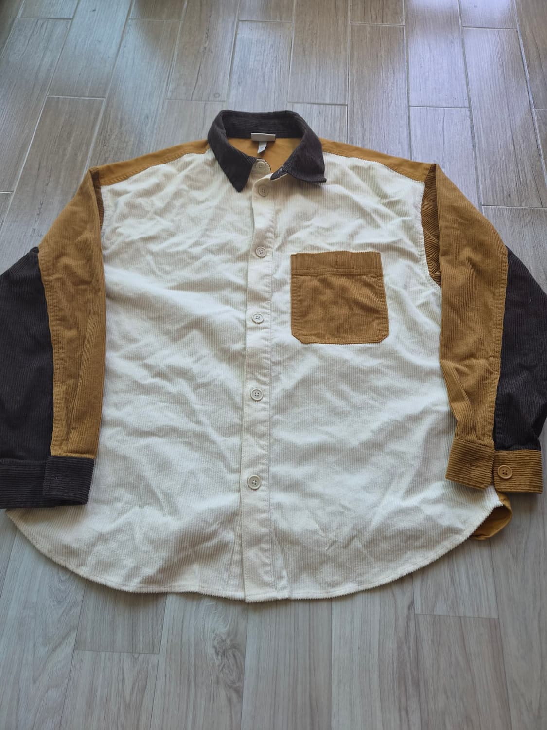 H&M 코듀로이 배색 오버핏 셔츠 M 상품이미지1