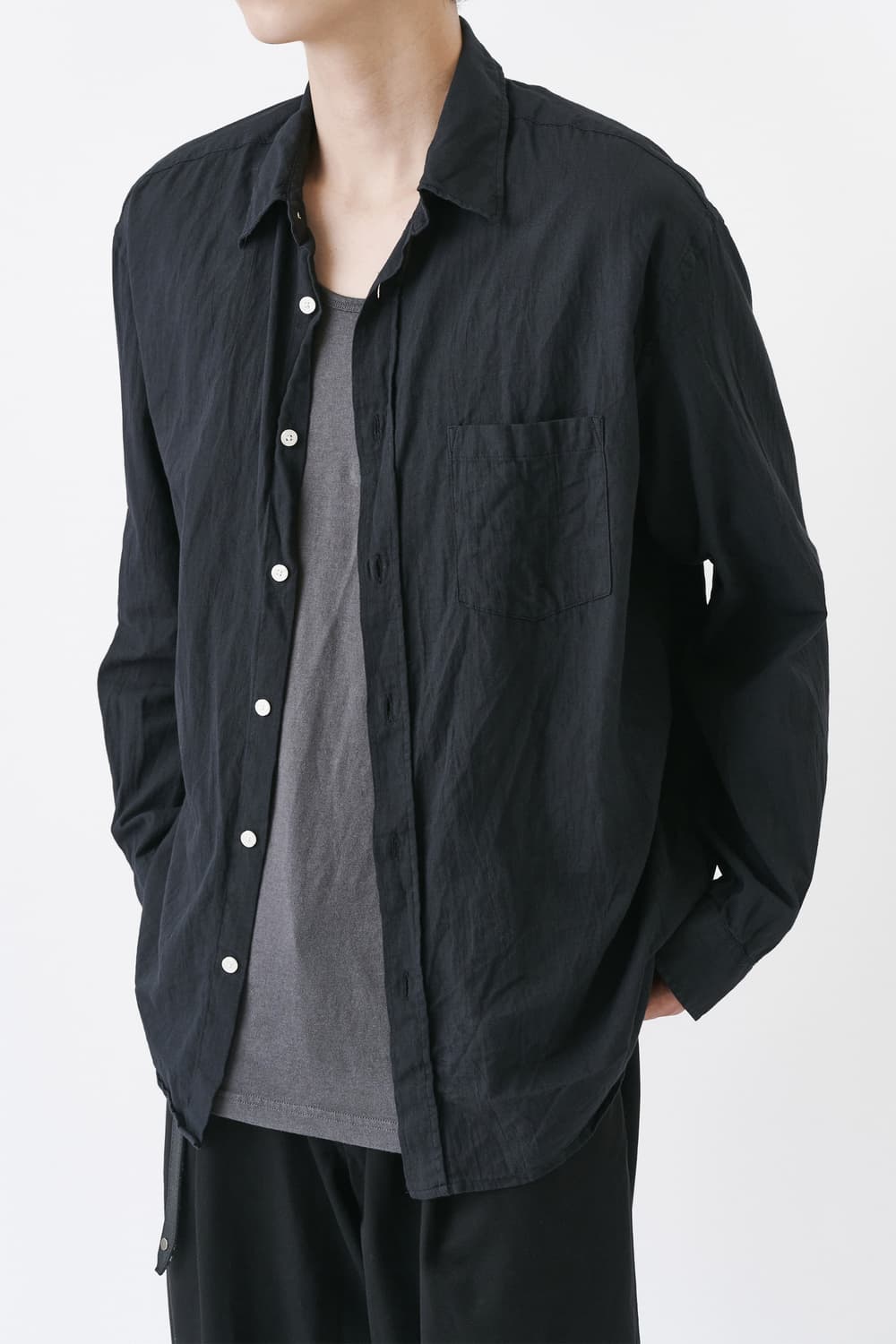 [2] 이얼즈어고 헴프 코튼 포이카 셔츠 블랙 yrs 상품이미지1