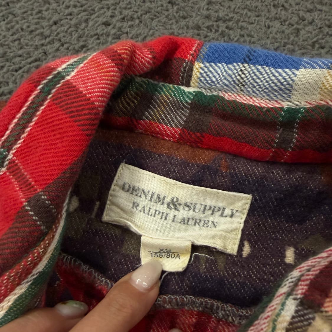 [정품/XS] 데님앤서플라이 랄프로렌 플란넬 패치워크 카라 셔츠 긴팔티 상품이미지5