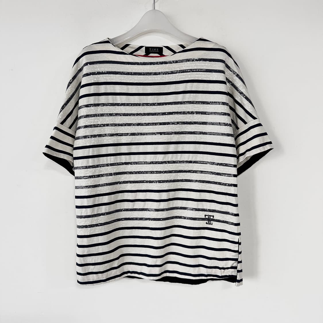 타임 TIME 시퀸 스트라이프 티셔츠 상품이미지1