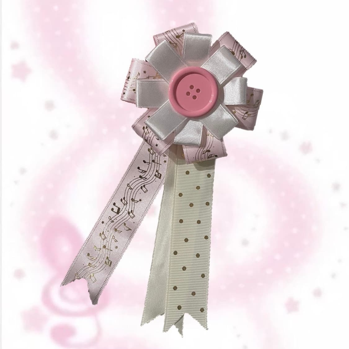 ♪rosette badge 핑크 음표 리본 로제트 뱃지 브로치 페어리 상품이미지1