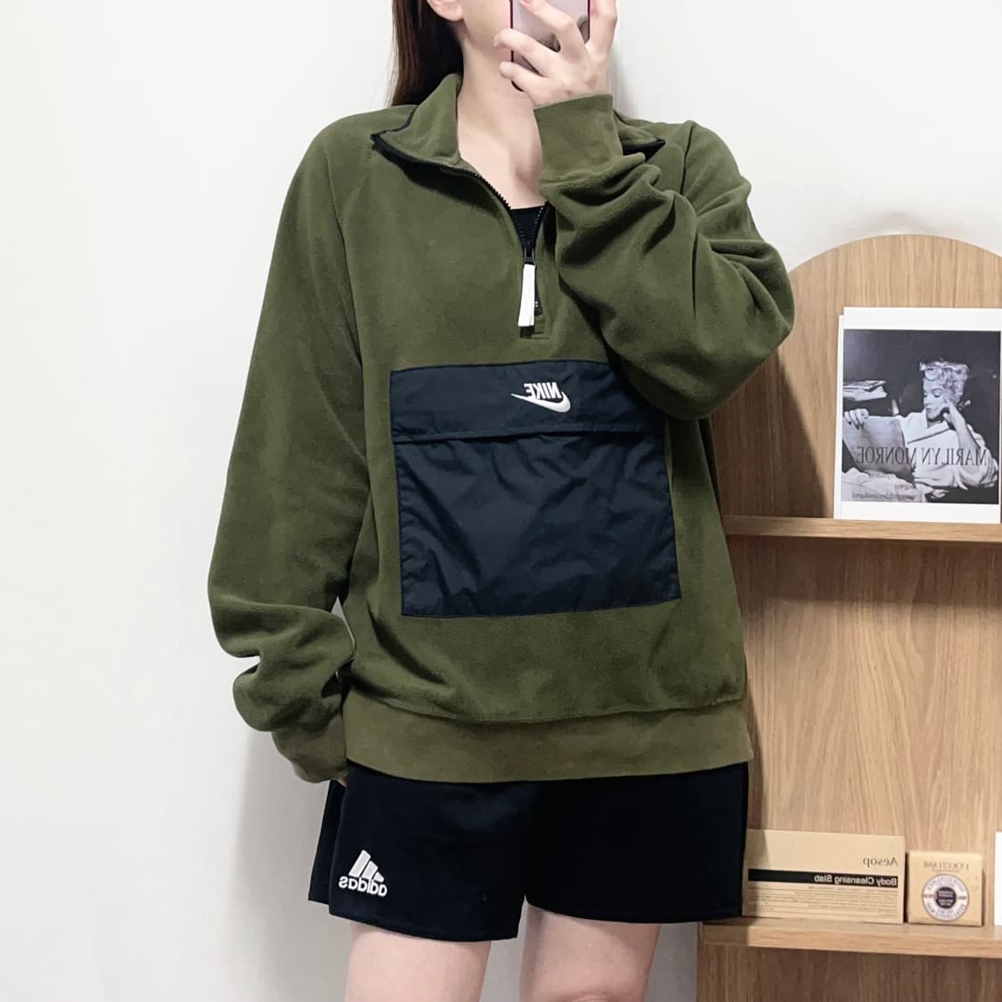 [정품] 나이키 카키 캥거루포켓 후리스 반집업 [ L ] 상품이미지1