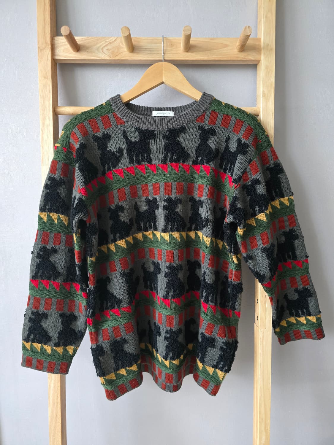 빈티지 도그 패턴 울혼방 니트 상품이미지1