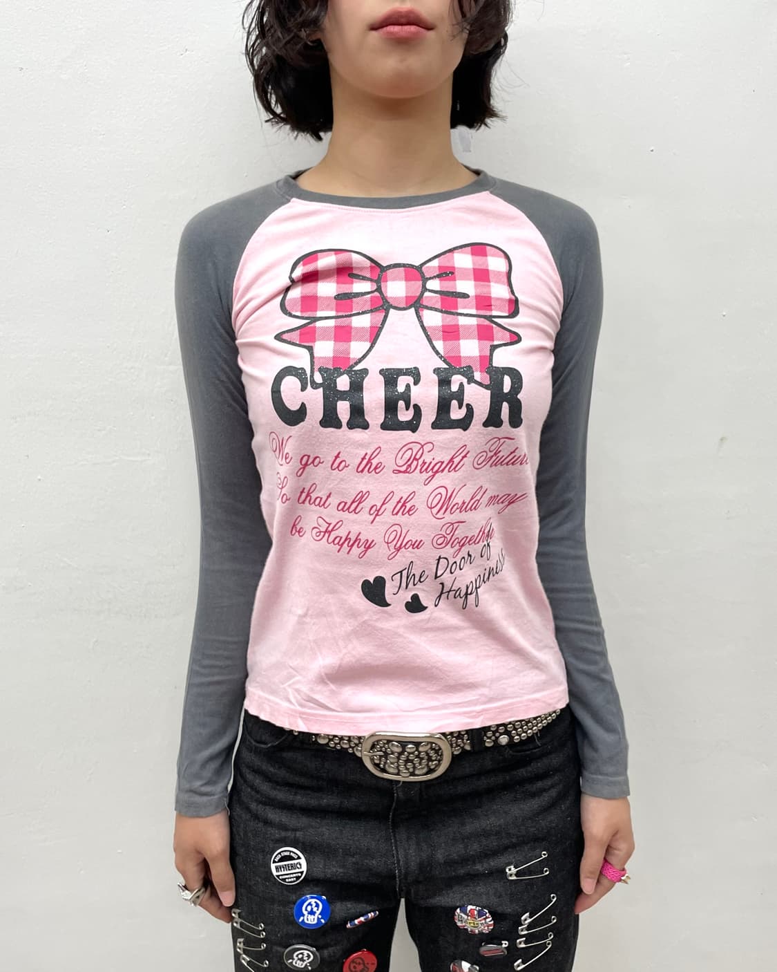 CHEER Checkered Ribbon Lovely Long-Sleev 상품이미지4