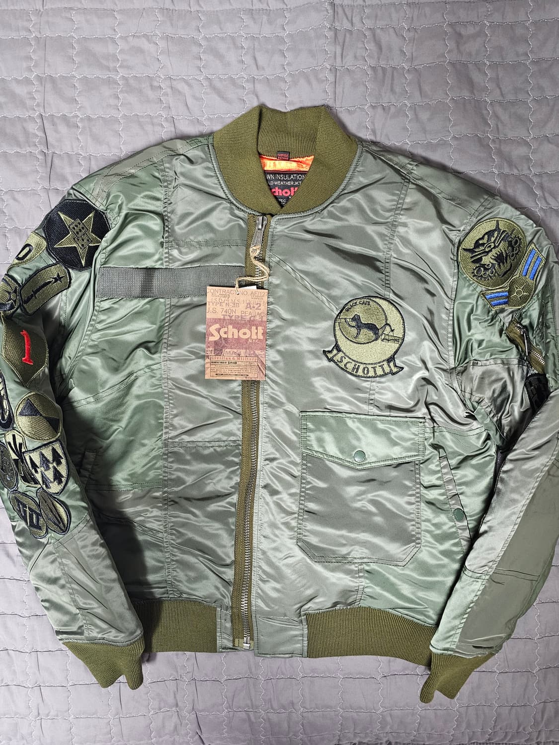 쇼트 9829 패널 패치워크 MA1 카키 L 상품이미지1