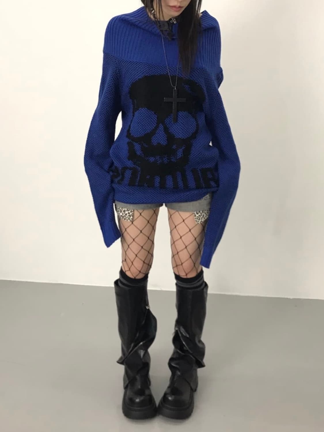 고스트오브할렘 블루 스컬 니트 상품이미지2