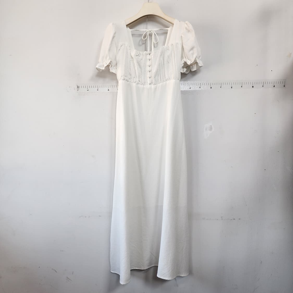 명품 화이트 롱 원피스 스퀘어넥 퍼프 반팔 상품이미지1