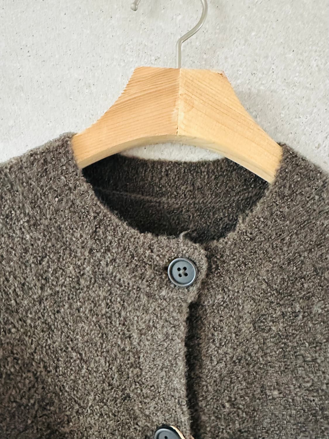 무인양품 무지 여성 울혼방 부클레 가디건 카키그린 L사이즈 새상품 무배 상품이미지5