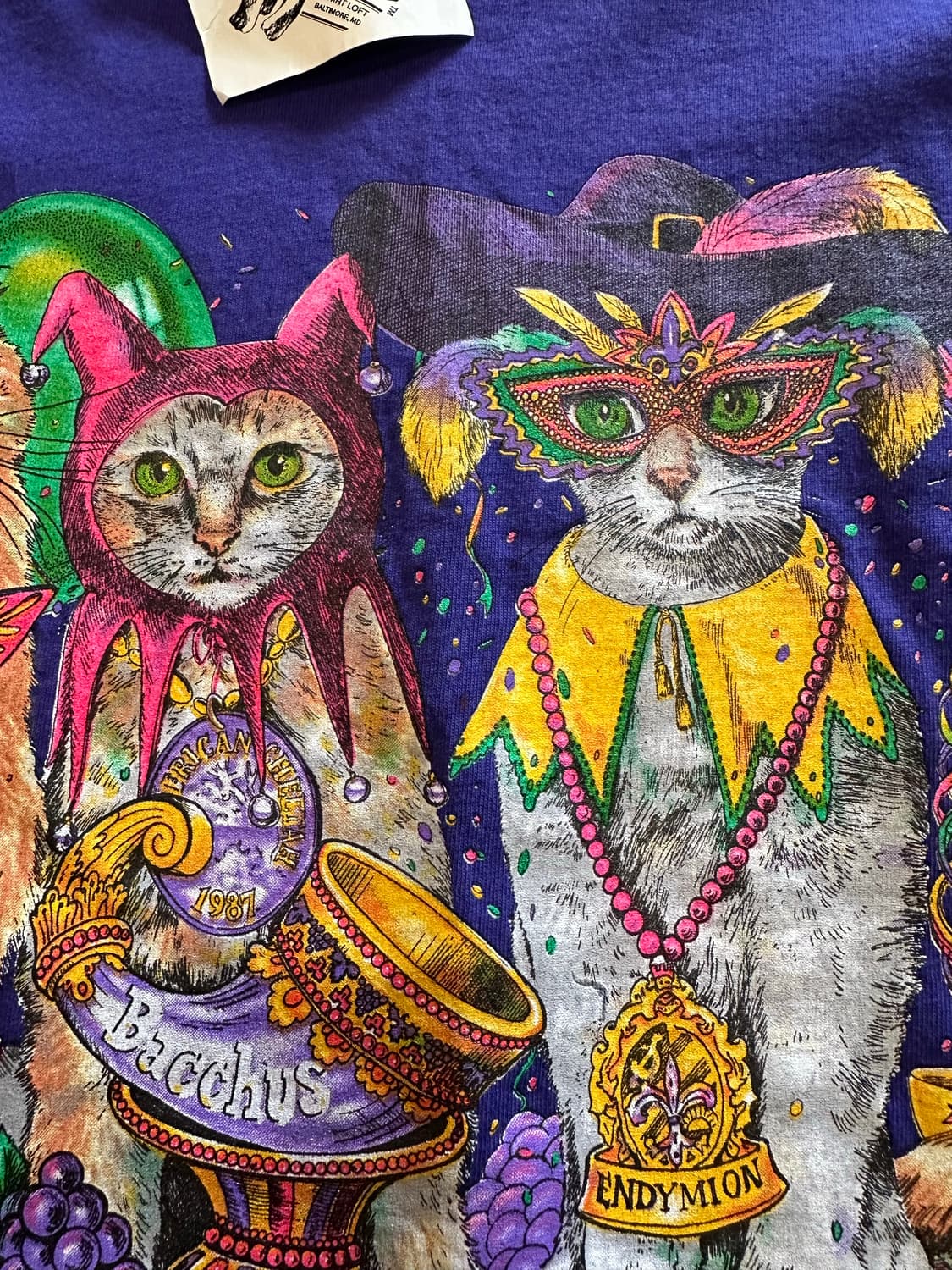 90s 데드스탁 리오 '마디그라 고양이' 아트웍티 - 2XL 상품이미지3