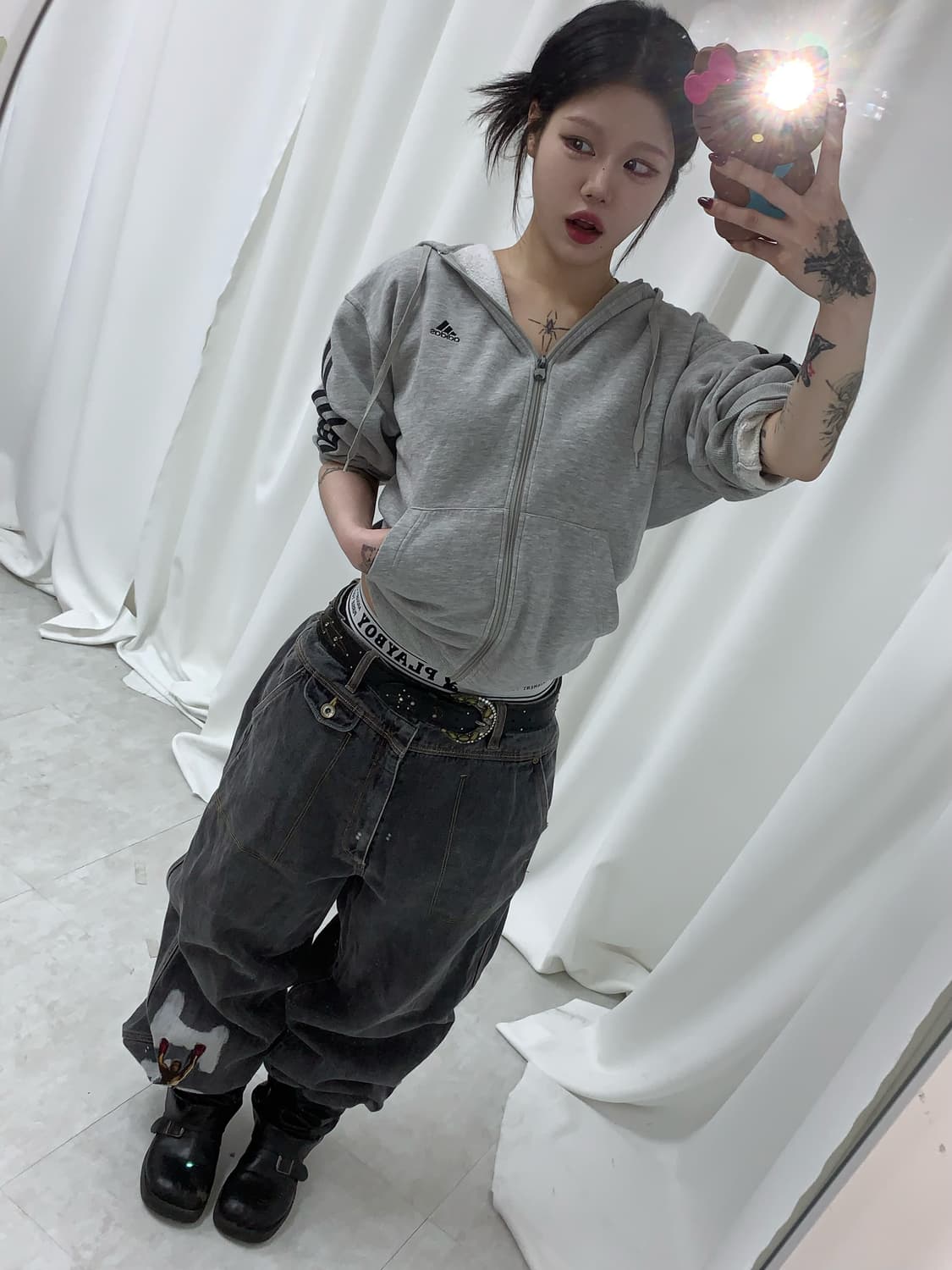 아디다스 그레이 삼선 후드집업 상품이미지1