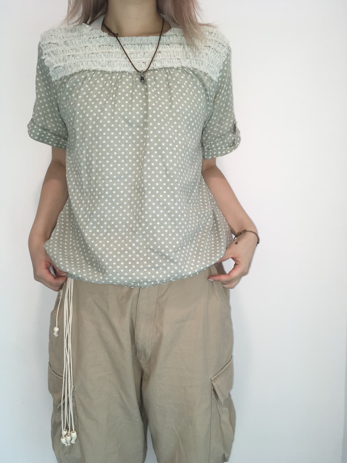 jpn vintage mint nerd frill blouse 상품이미지3