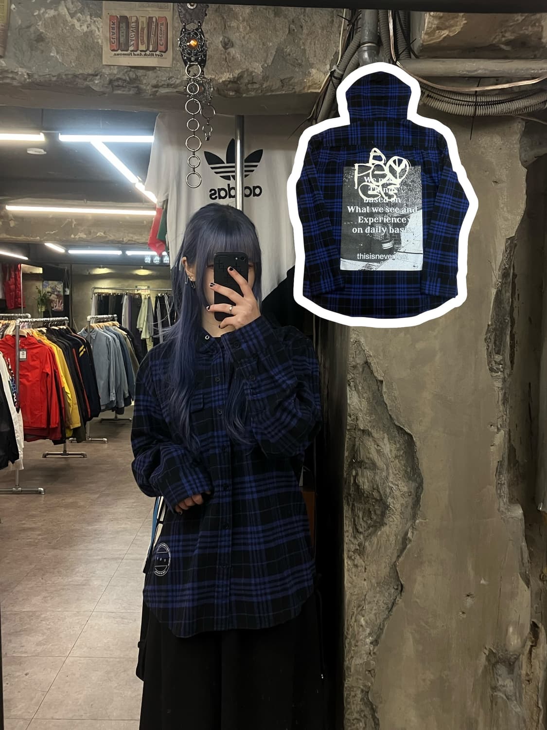 디스이즈네버댓 체크 후드 셔츠 네이비 L #csz2283  상품이미지1