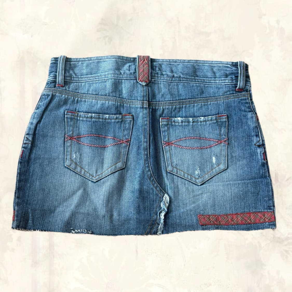 Abercrombie 아베크롬비 체크 패치 핀턱 포인트 워싱 데님 스커트 상품이미지2