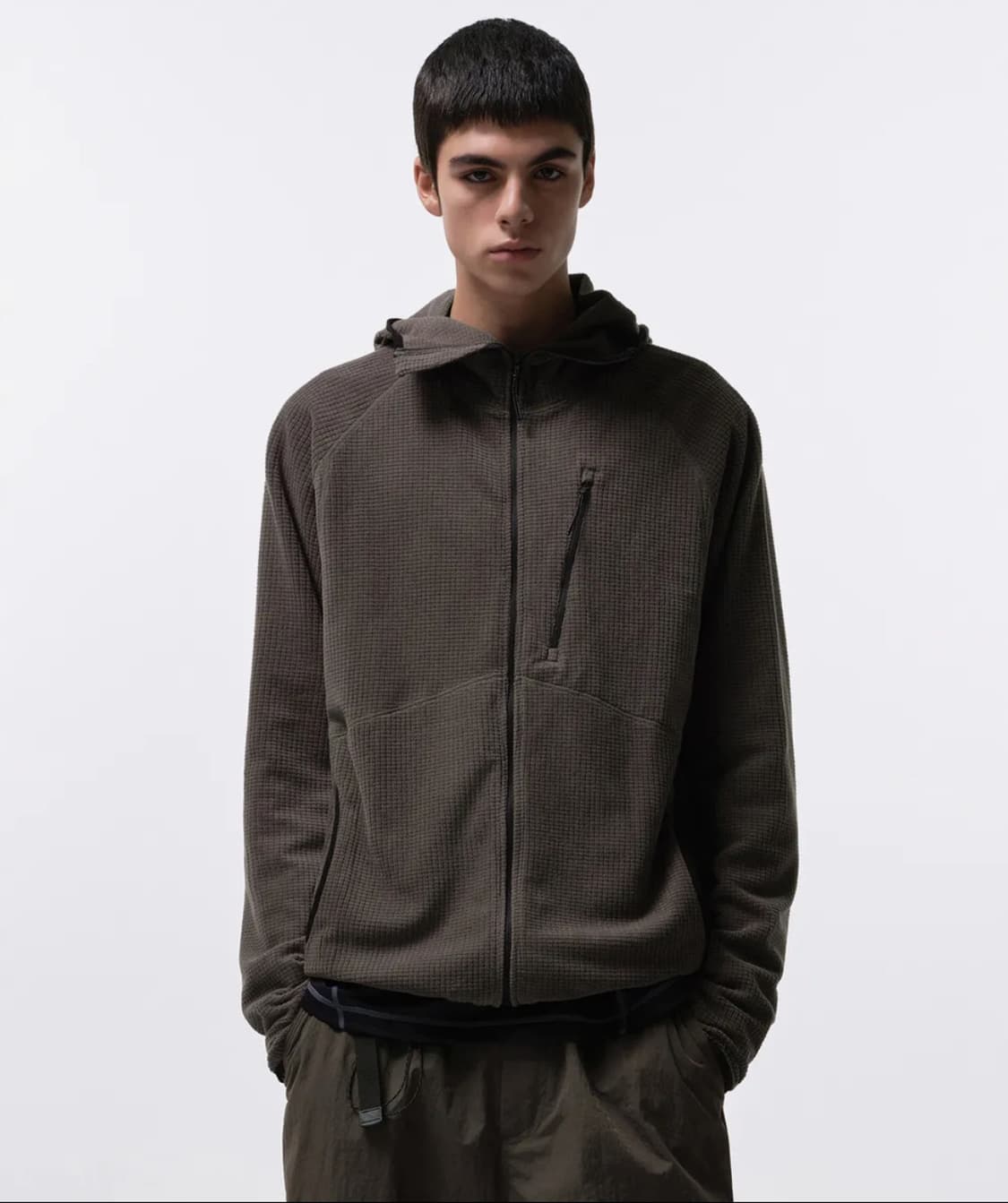 무신사 스탠다드 시티 레저 그리드 폴라 플리스 바라클라바 후디드 집업 상품이미지1