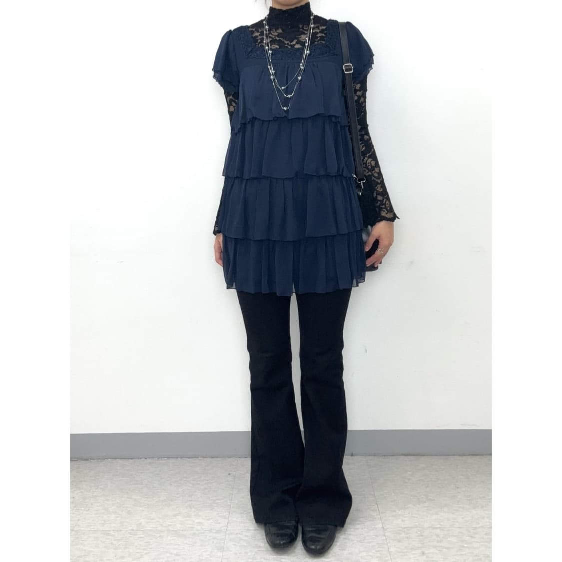 빈티지 네이비 프릴 원피스 상품이미지2